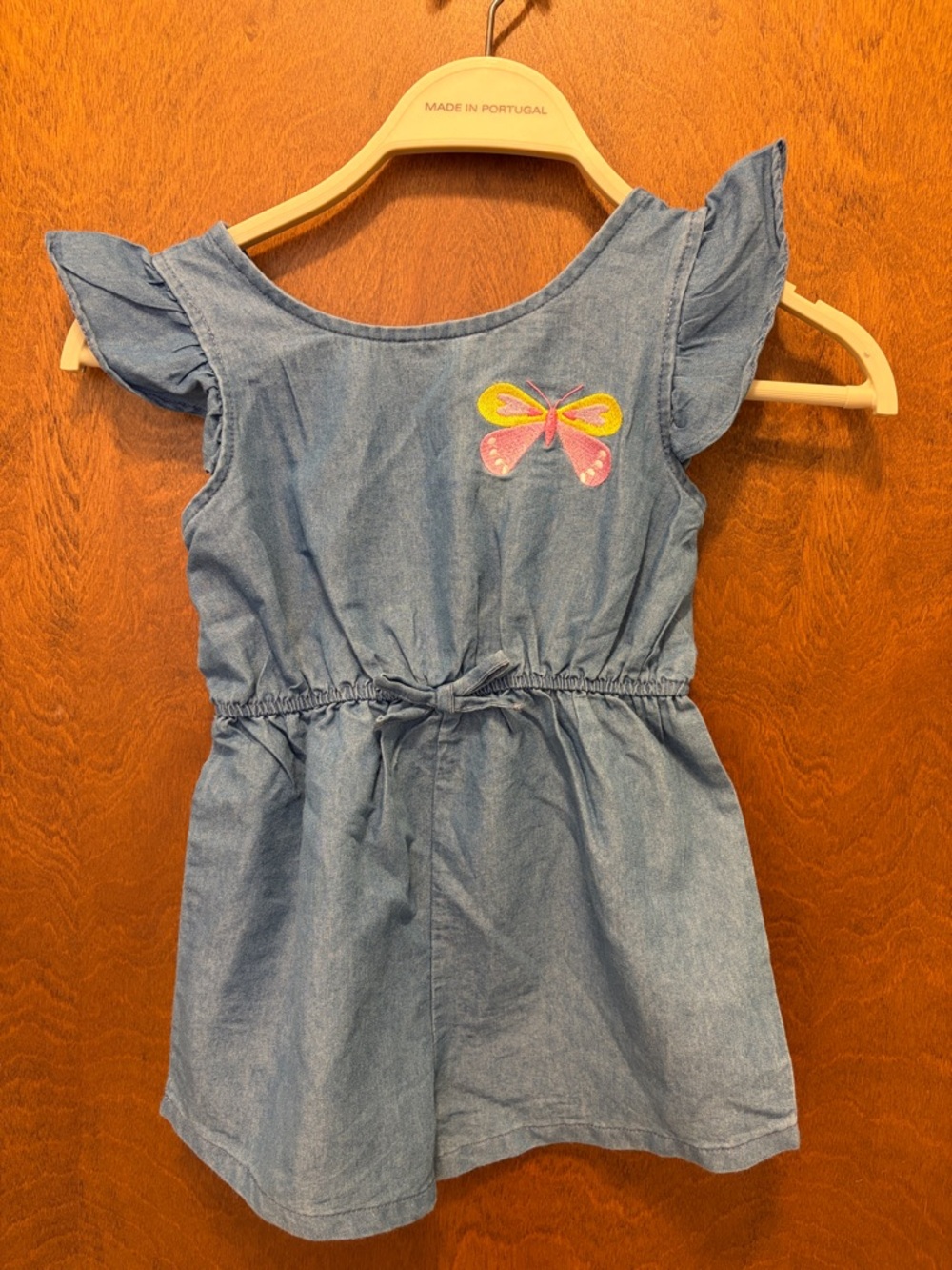 Picapino Girls' Blue Denim shorts jumpsuit with Butterfly Embroidery  size 5